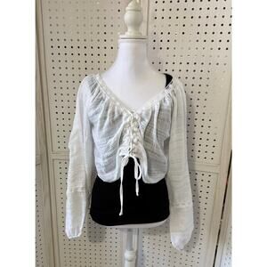 Forever 21 Sheer Tie Front Blouse M‎ White